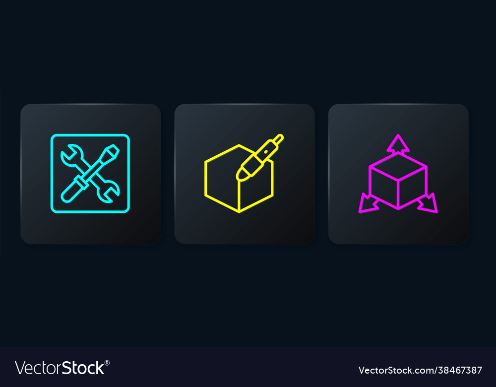 Set line 3d printer setting isometric cube vector image Set line 3d printer setting isometric cube