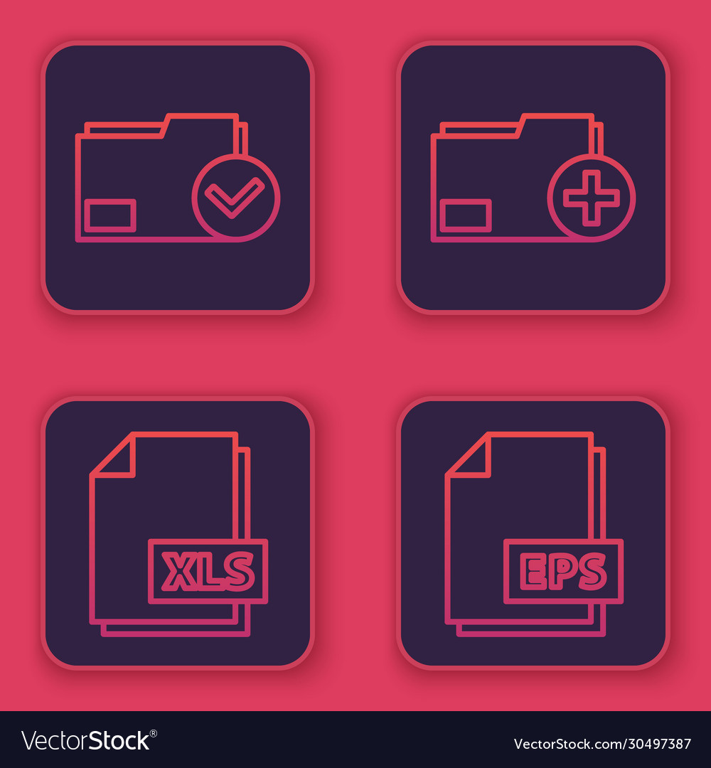 Set line document folder and check mark xls file vector image Set line document folder and check mark xls file