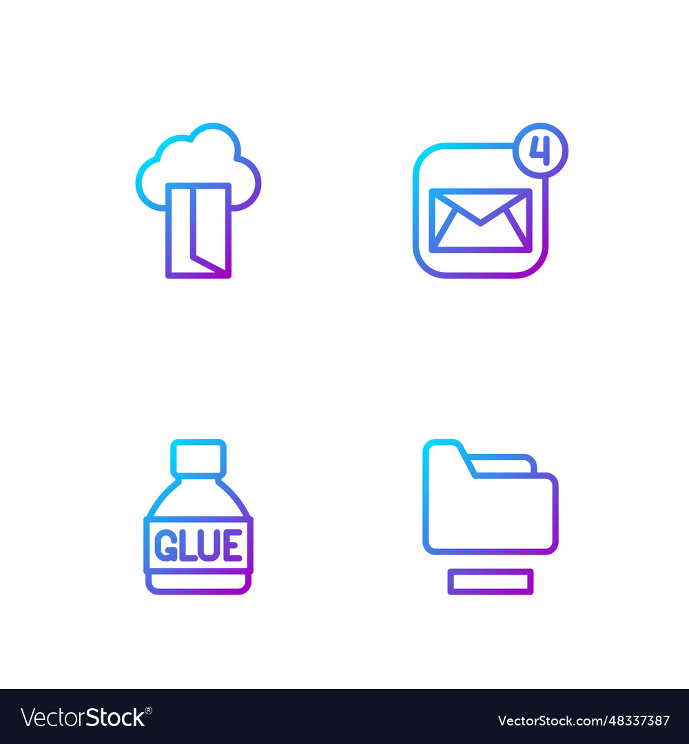 Set line document folder glue cloud database vector image Set line document folder glue cloud database