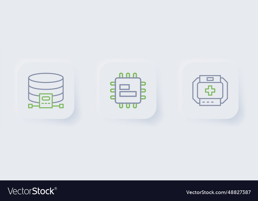 Set line first aid kit processor cpu and cloud vector image Set line first aid kit processor cpu and cloud