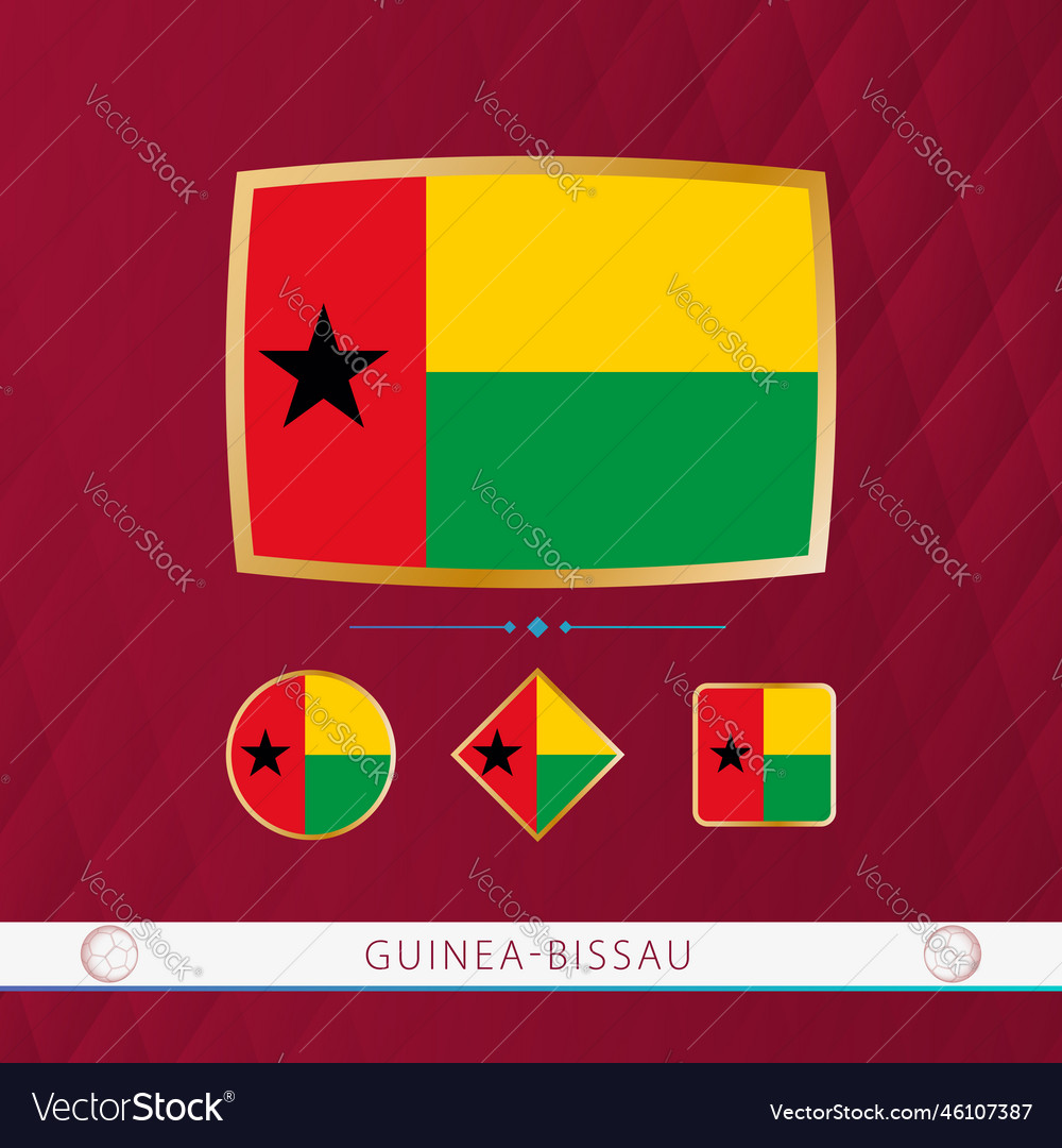 Set of guinea-bissau flags with gold frame