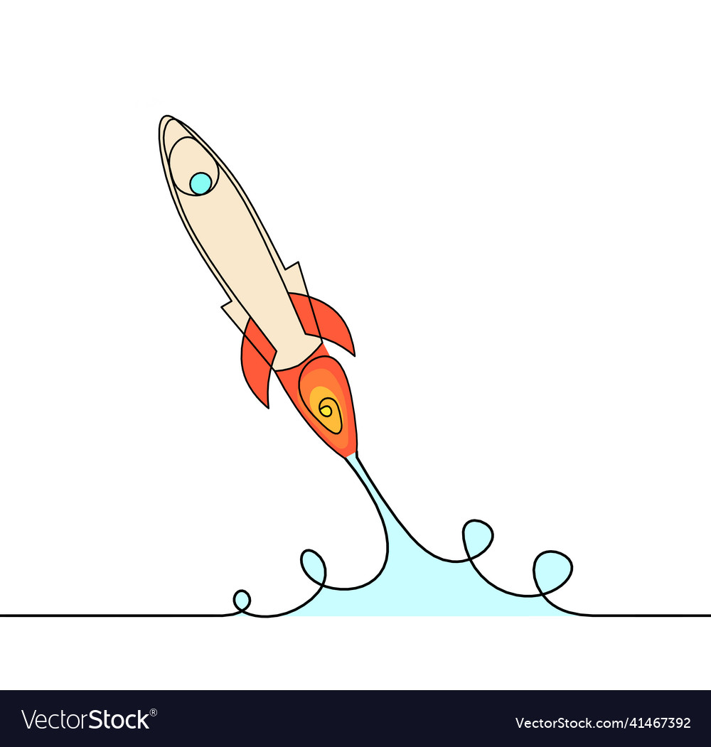 Abstract color rocket as continuous line drawing