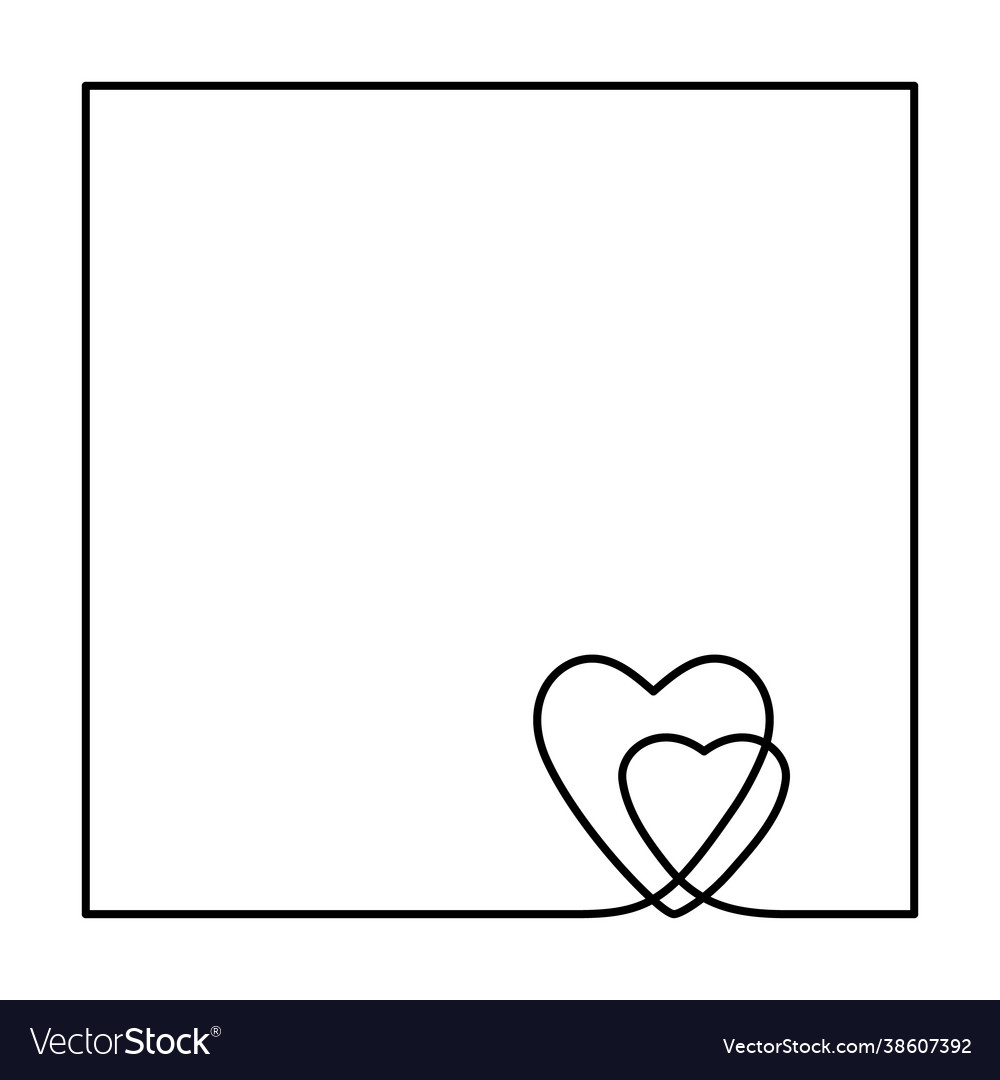 Continuous line drawing two hearts in square vector image Continuous line drawing two hearts in square