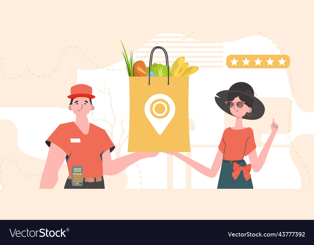 Delivery concept a male courier delivers vector image Delivery concept a male courier delivers
