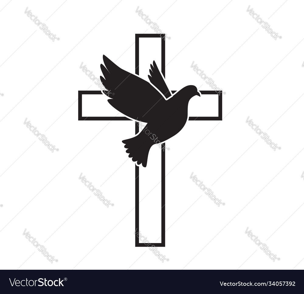 Dove flying with a symbol religion cross Vector Image