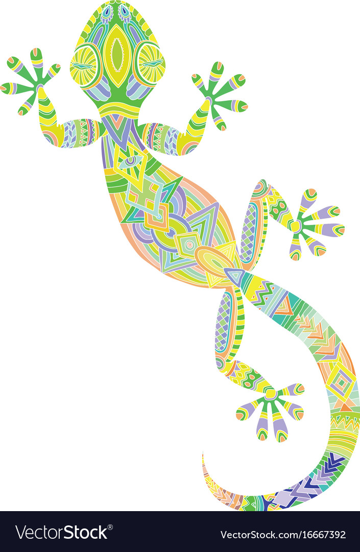 Drawing lizard gecko with ethnic patterns