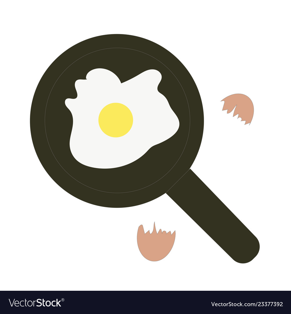 Fried egg in a frying pan and shell isolated vector image Fried egg in a frying pan and shell isolated