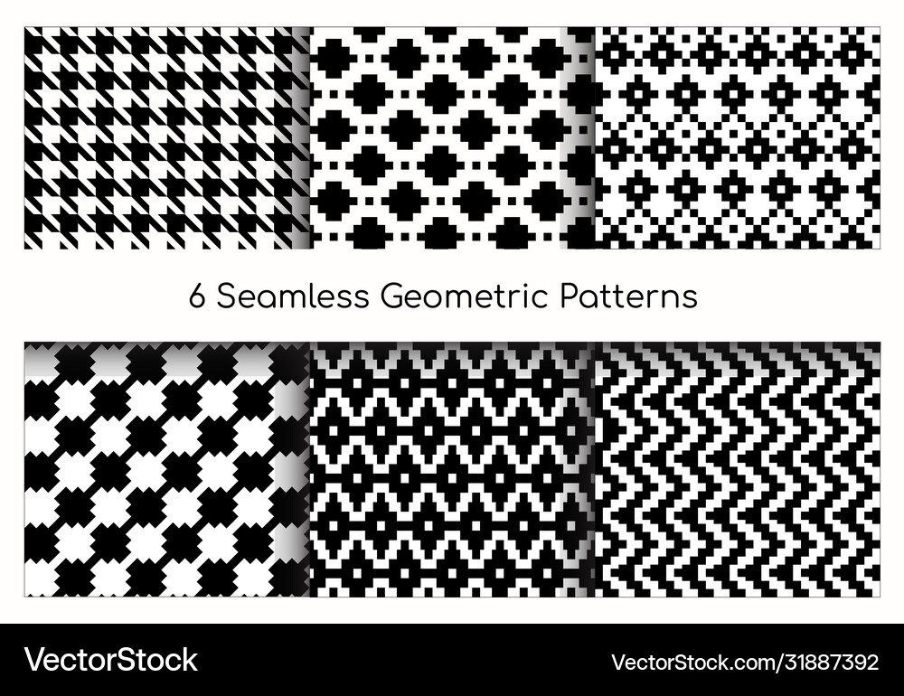 Geometric Pattern Set - Black & White Vector Image