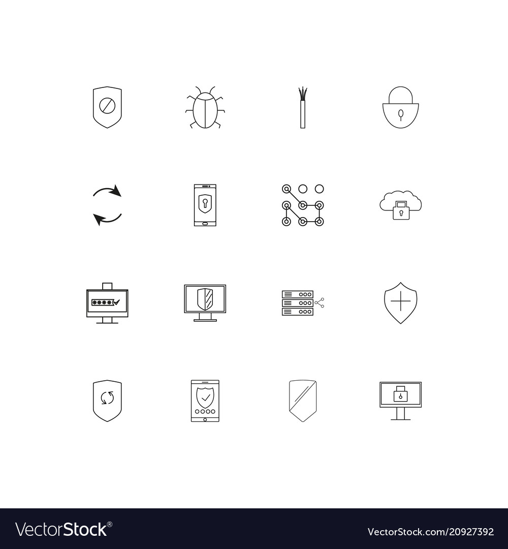 Internet security linear thin icons set outlined