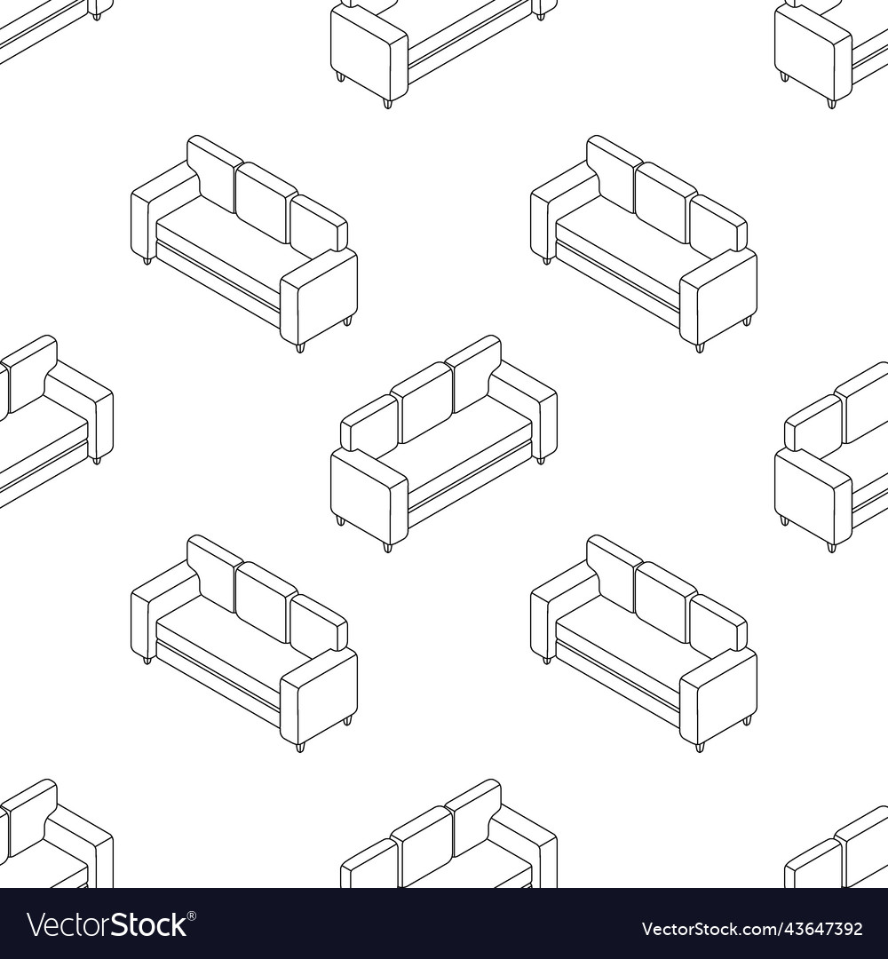 Line of sofas in isometry seamless pattern new vector image Line of sofas in isometry seamless pattern new
