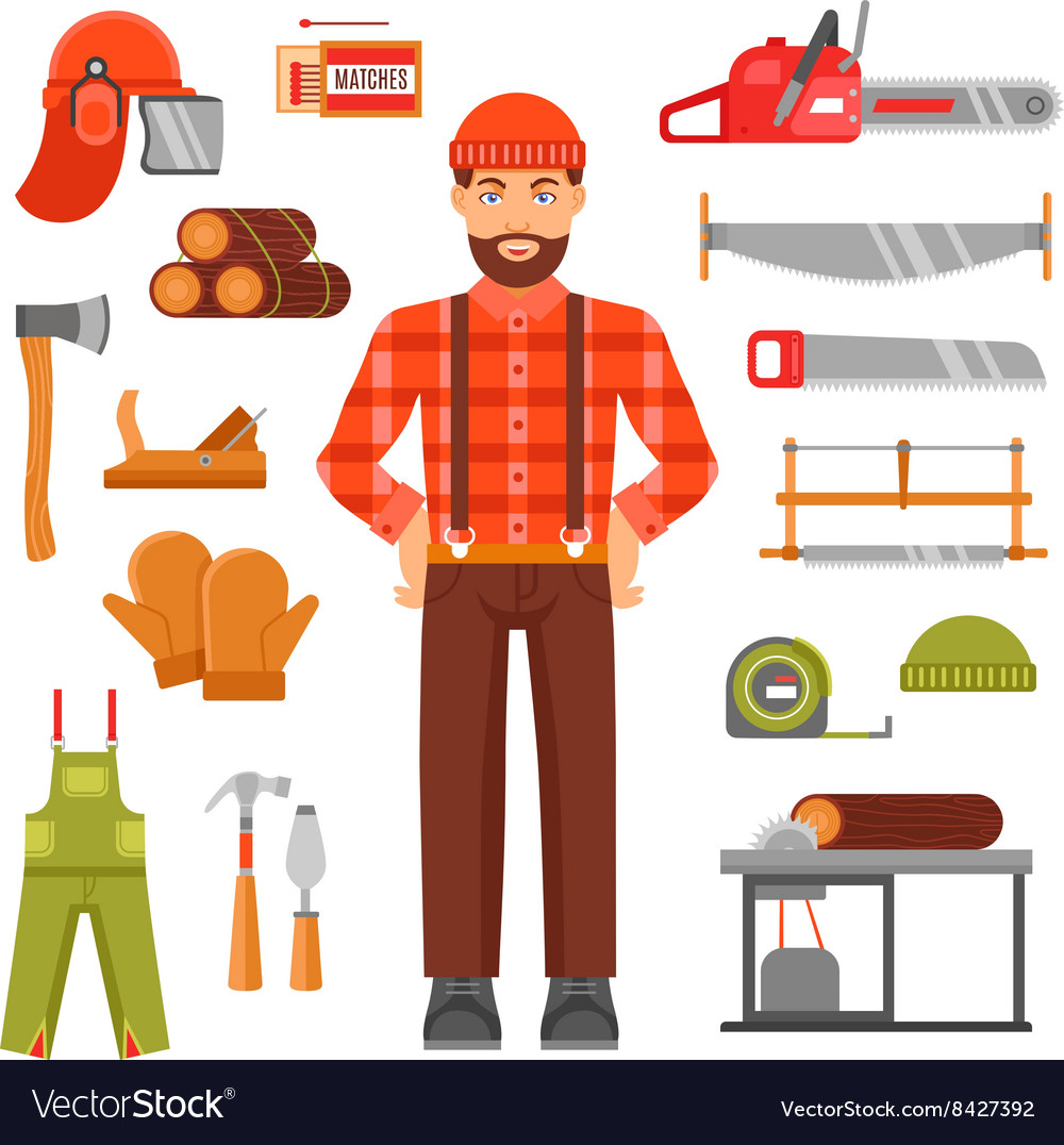 Lumberjack Decorative Flat Icons Set Royalty Free Vector