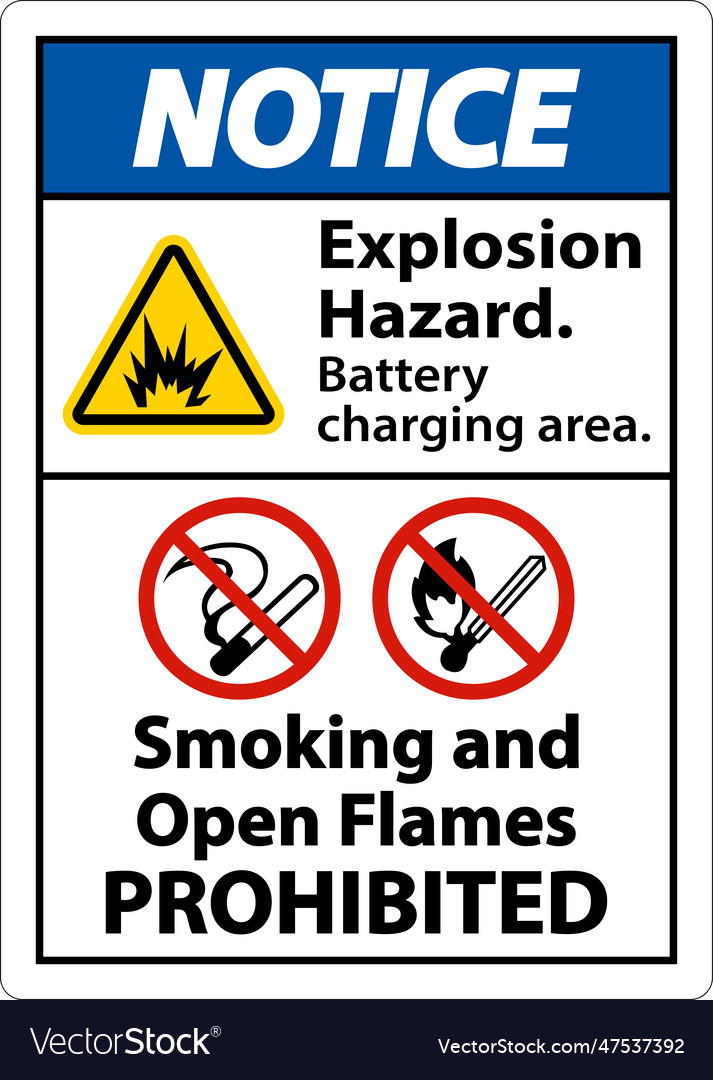 Notice explosion hazard charging area sign Vector Image