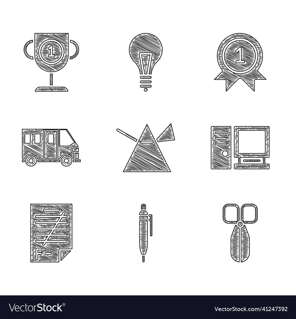 Set light rays in prism pen scissors computer vector image Set light rays in prism pen scissors computer
