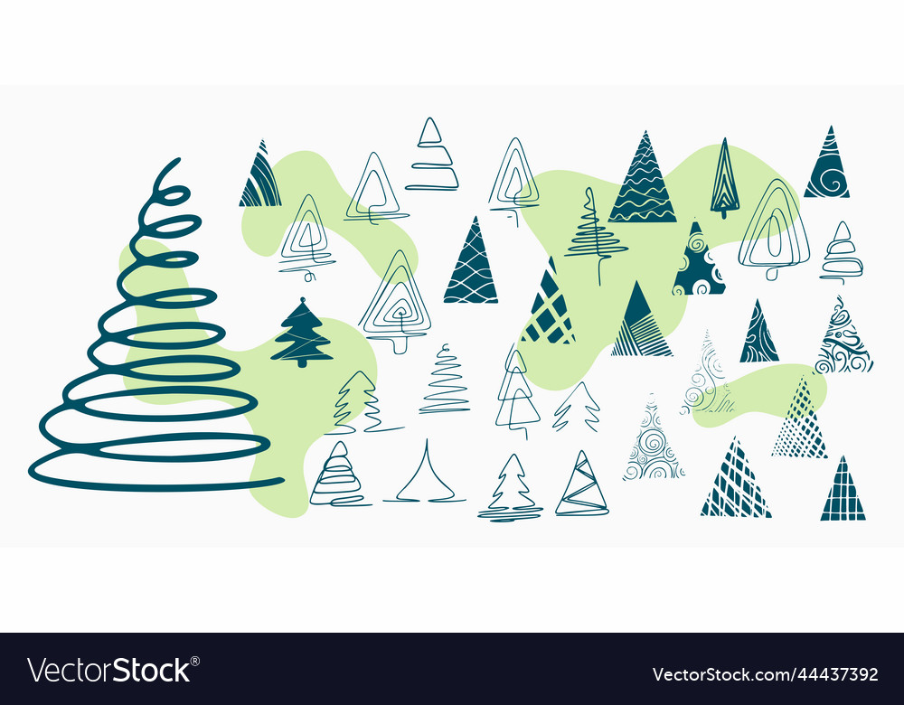 Set of hand drawn christmas tree elements design