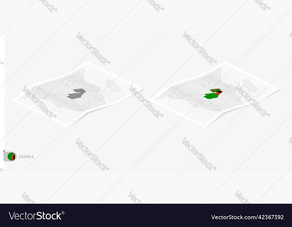 Set of two realistic map zambia with shadow