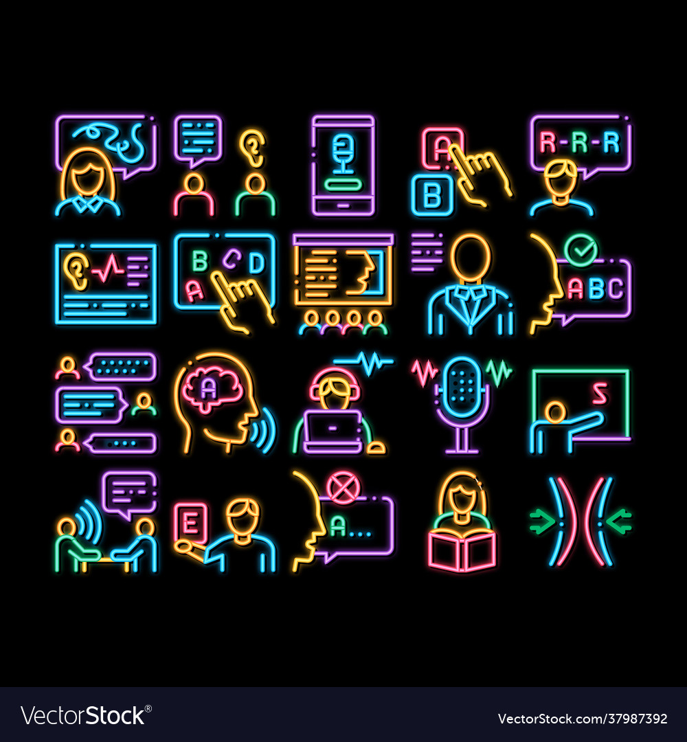 Speech therapist help neon glow icon