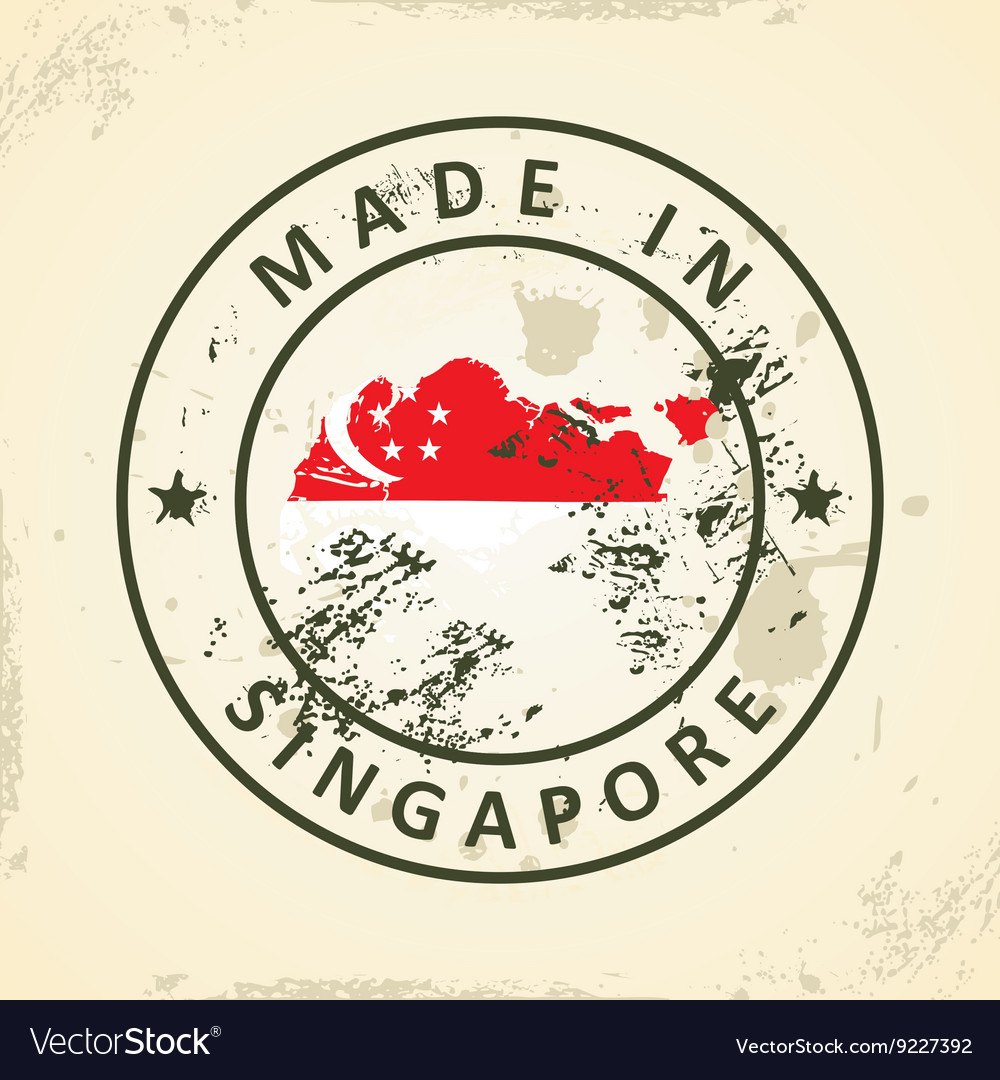 Stamp with map flag of singapore