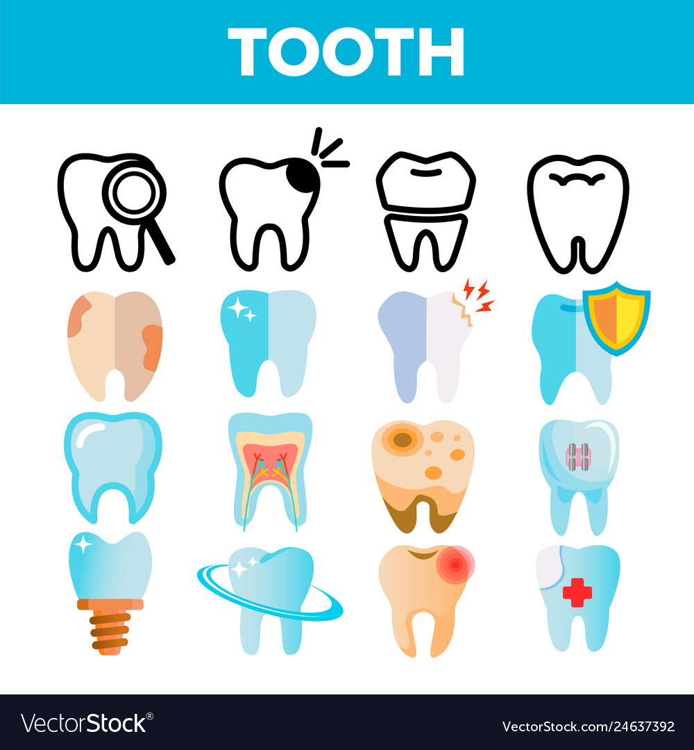 Tooth icon set dental draphic oral