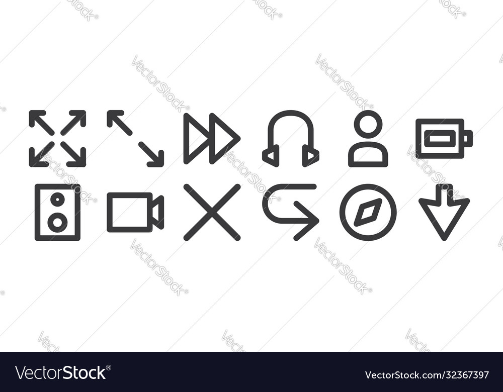12 set linear user interface icons thin vector image 12 set linear user interface icons thin