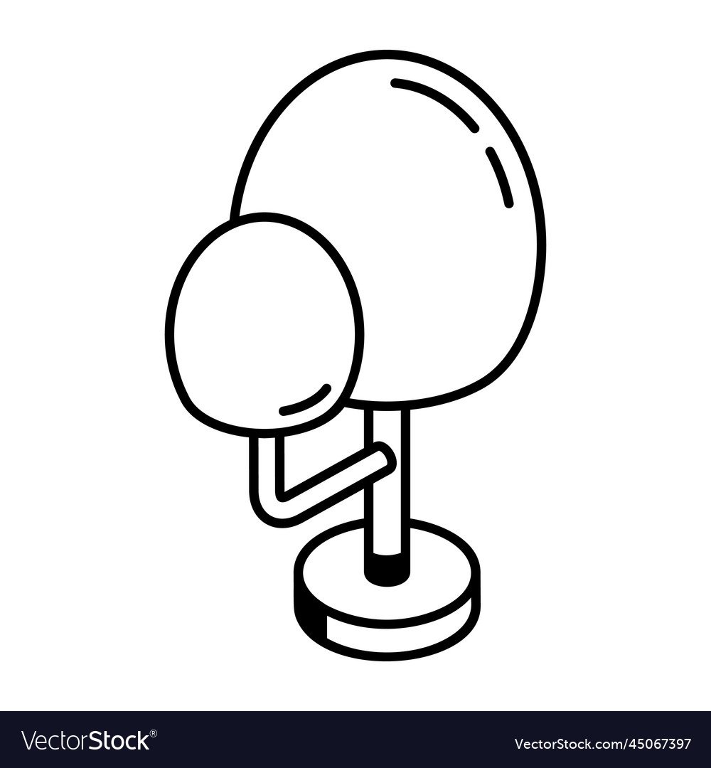 A linear isometric icon of round tree