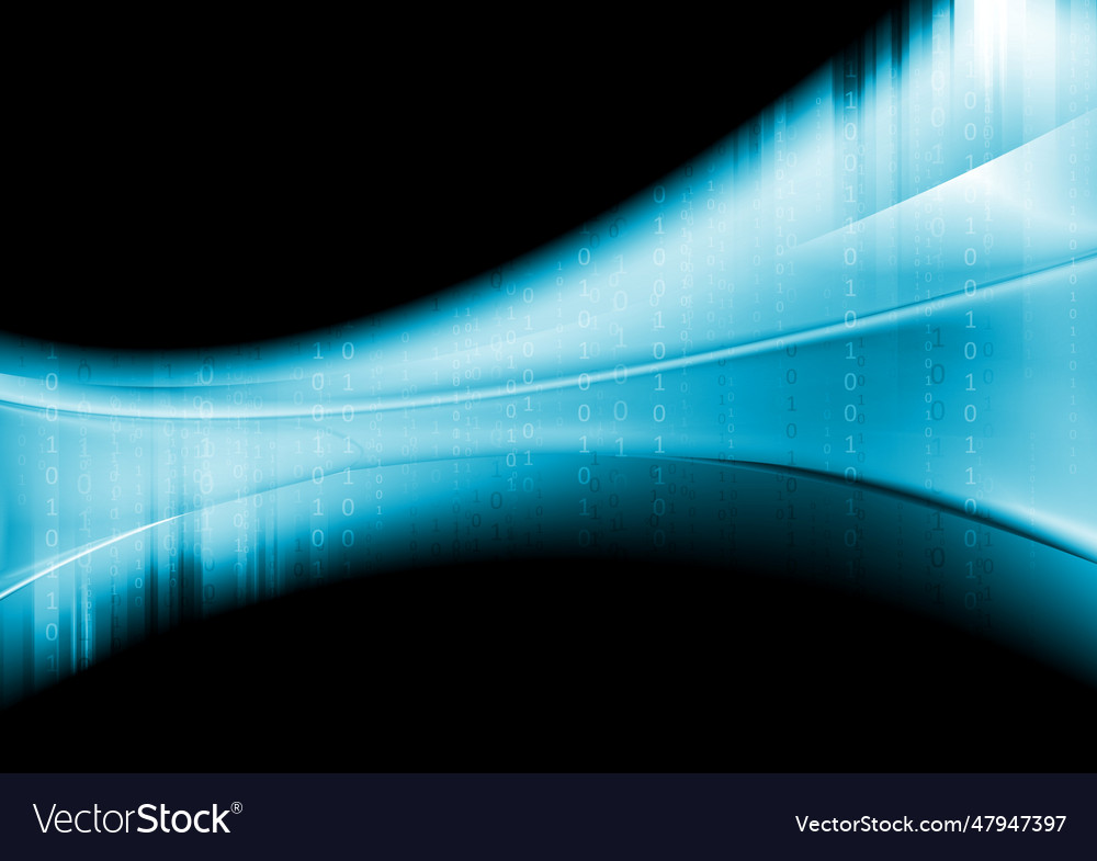 Blue tech wavy background with binary system code vector image Blue tech wavy background with binary system code