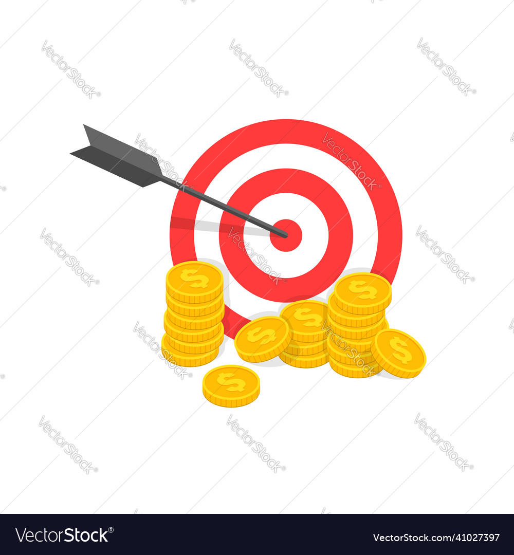 Darts target with coins icon in flat style budget