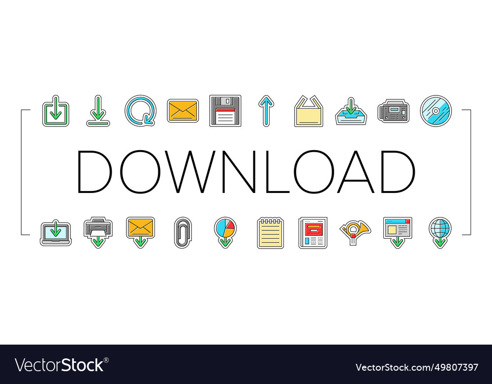 Download file computer data icons set vector image Download file computer data icons set