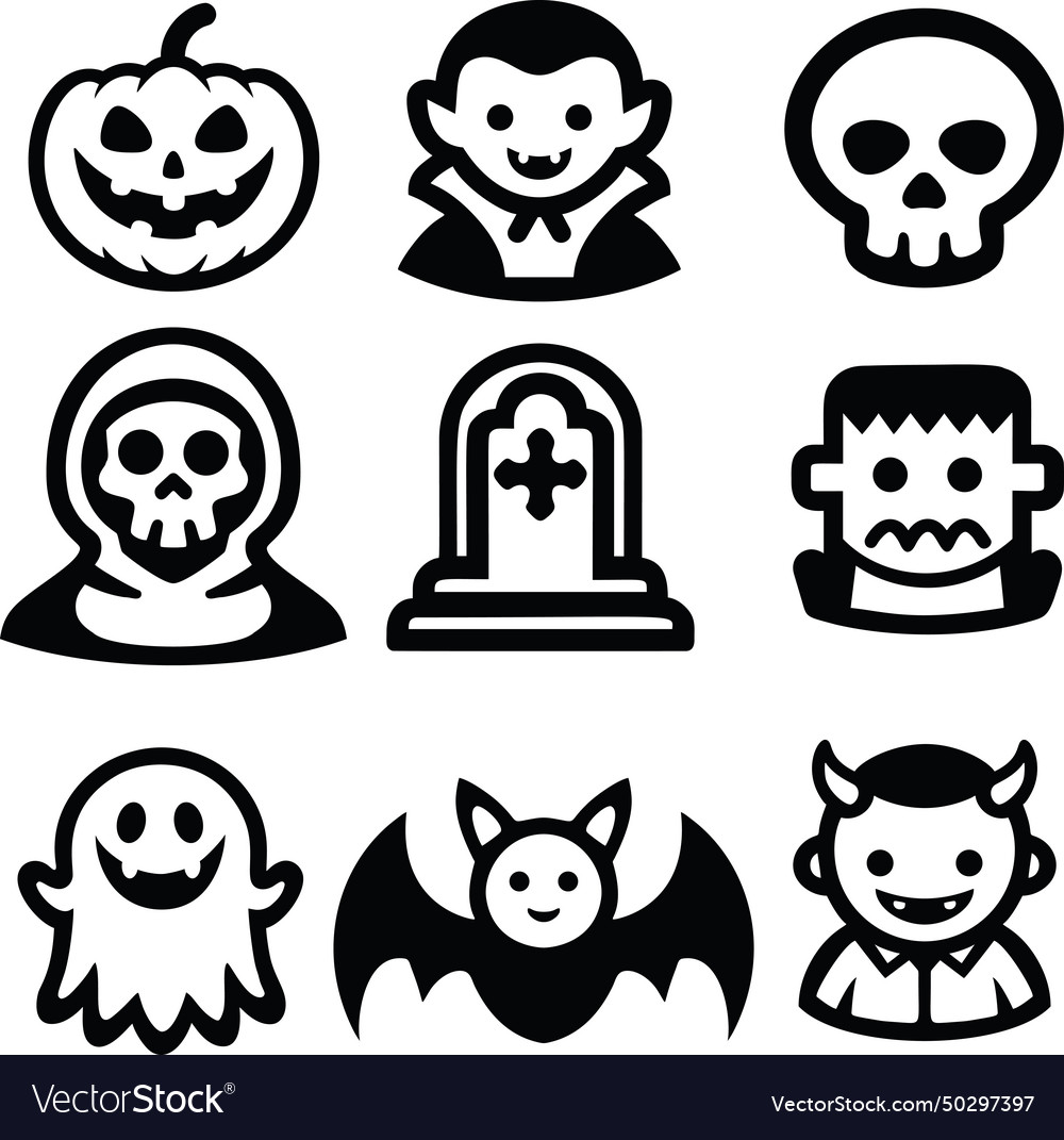 Halloween icon set in black over white