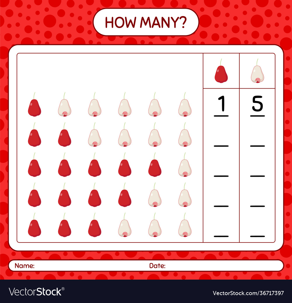 How many counting game with rose apple worksheet