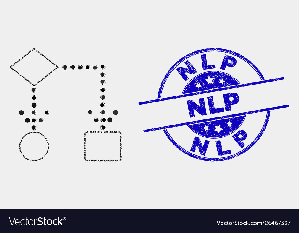 Pixel block diagram icon and scratched nlp vector image Pixel block diagram icon and scratched nlp