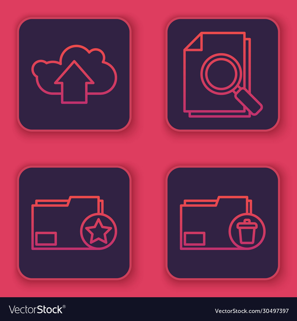Set line cloud upload document folder with star vector image Set line cloud upload document folder with star