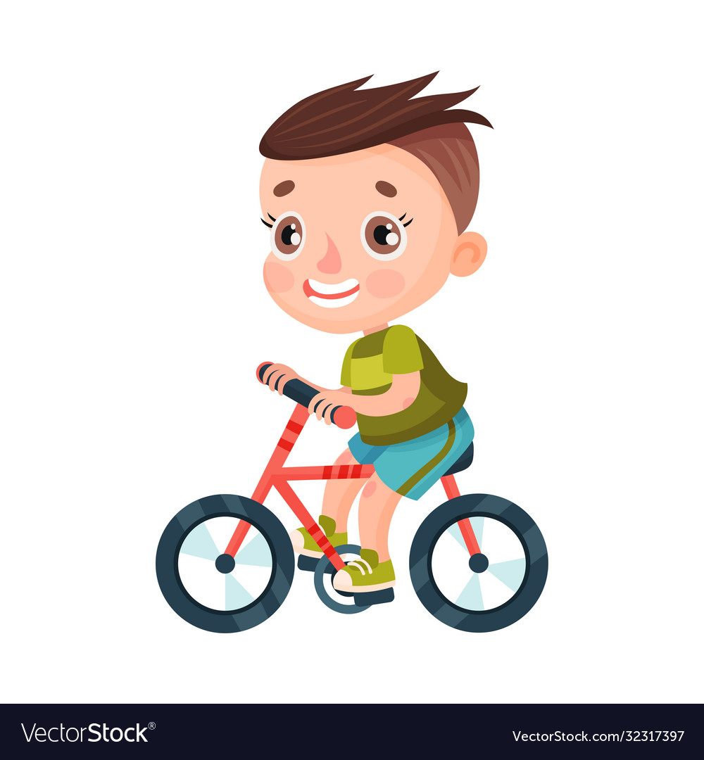 Smiling boy character with dark hair riding Vector Image