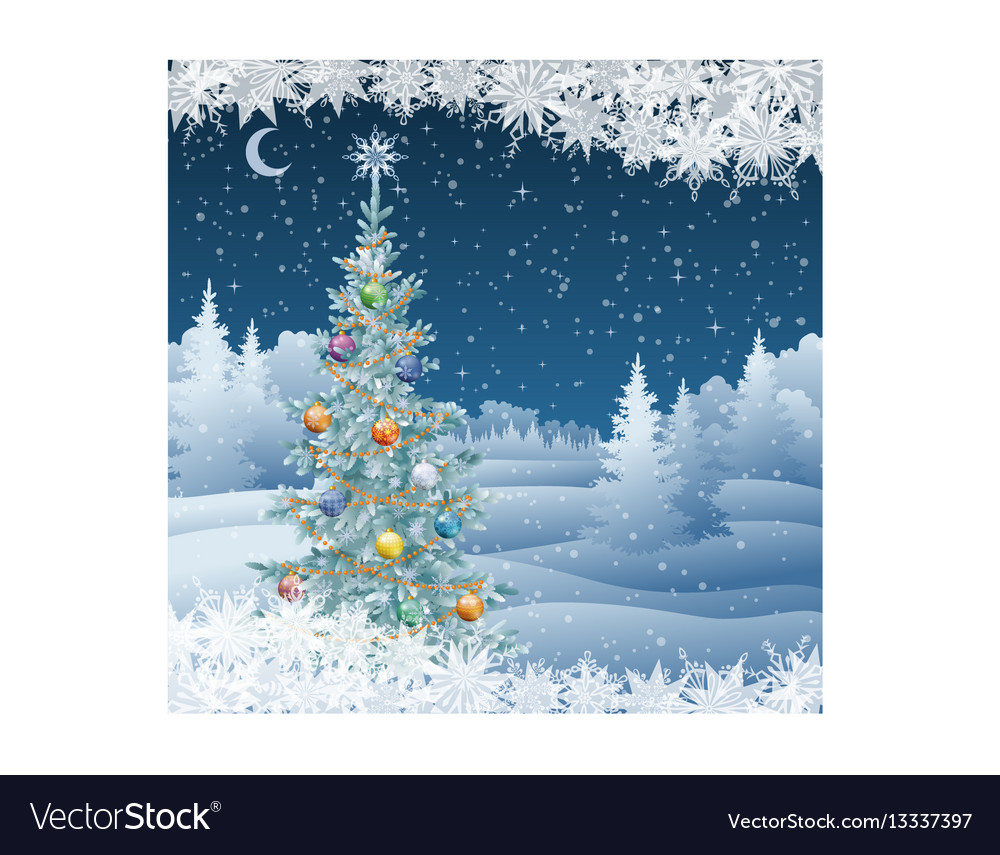 Winter landscape with christmas tree