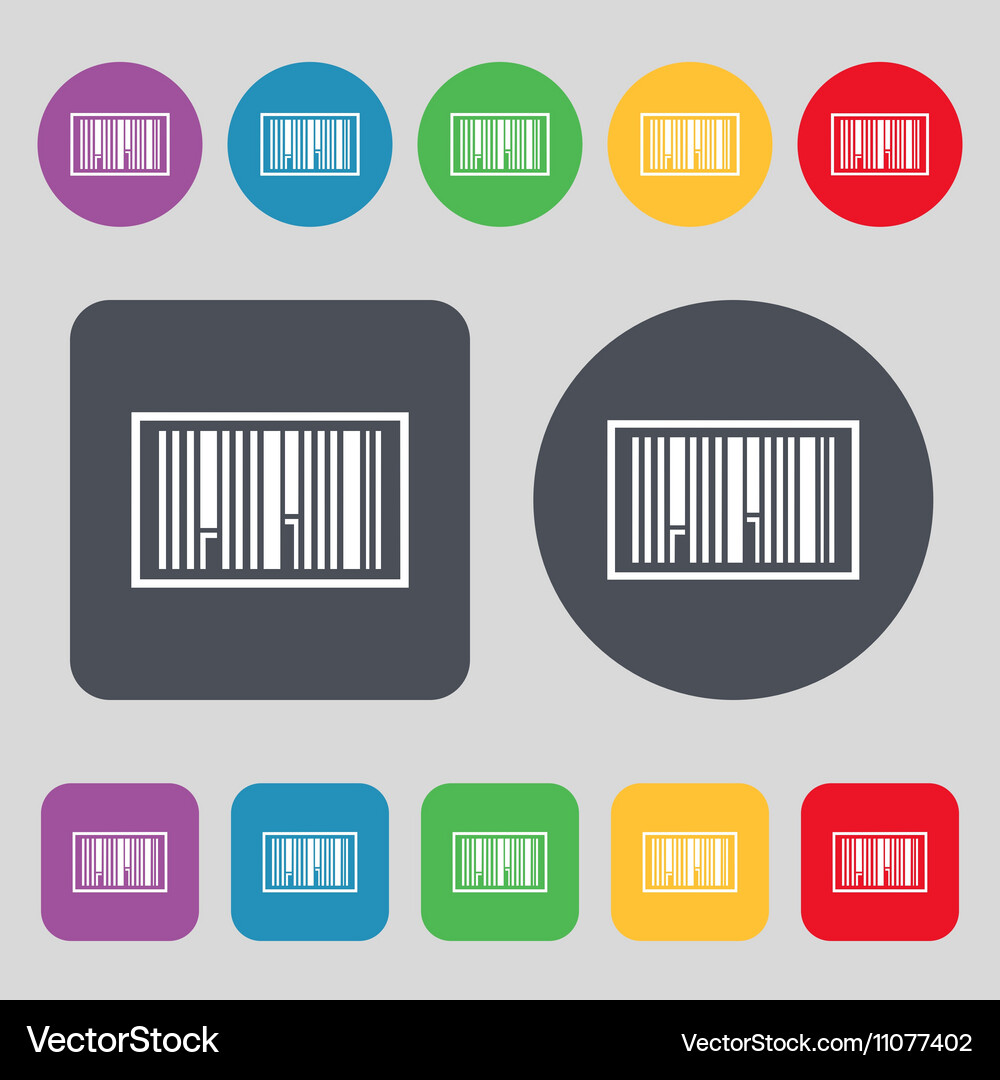 Barcode icon sign a set of 12 colored buttons flat