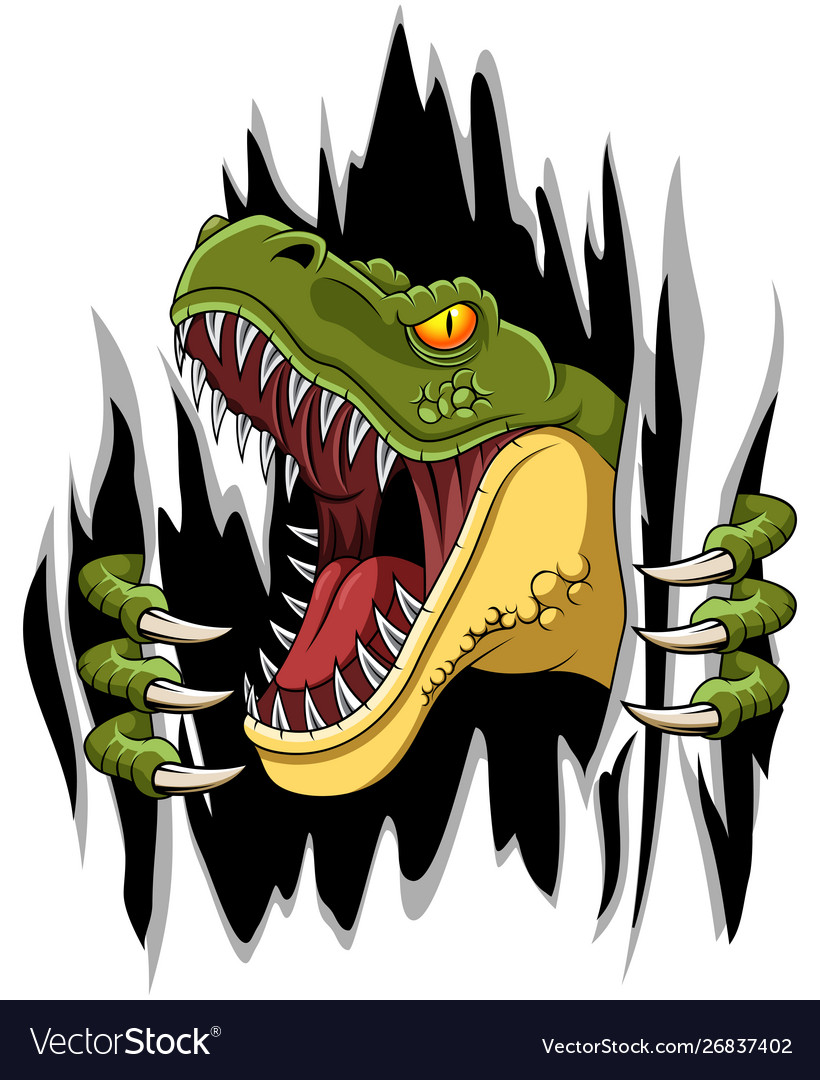 Cartoon trex mascot ripping Royalty Free Vector Image