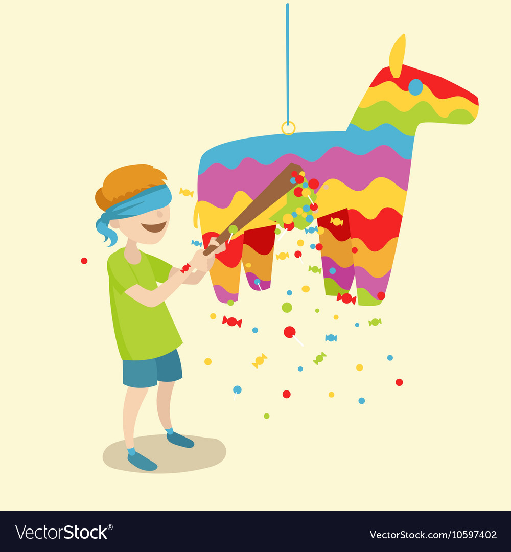 Child breaks pinata cartoon Royalty Free Vector Image