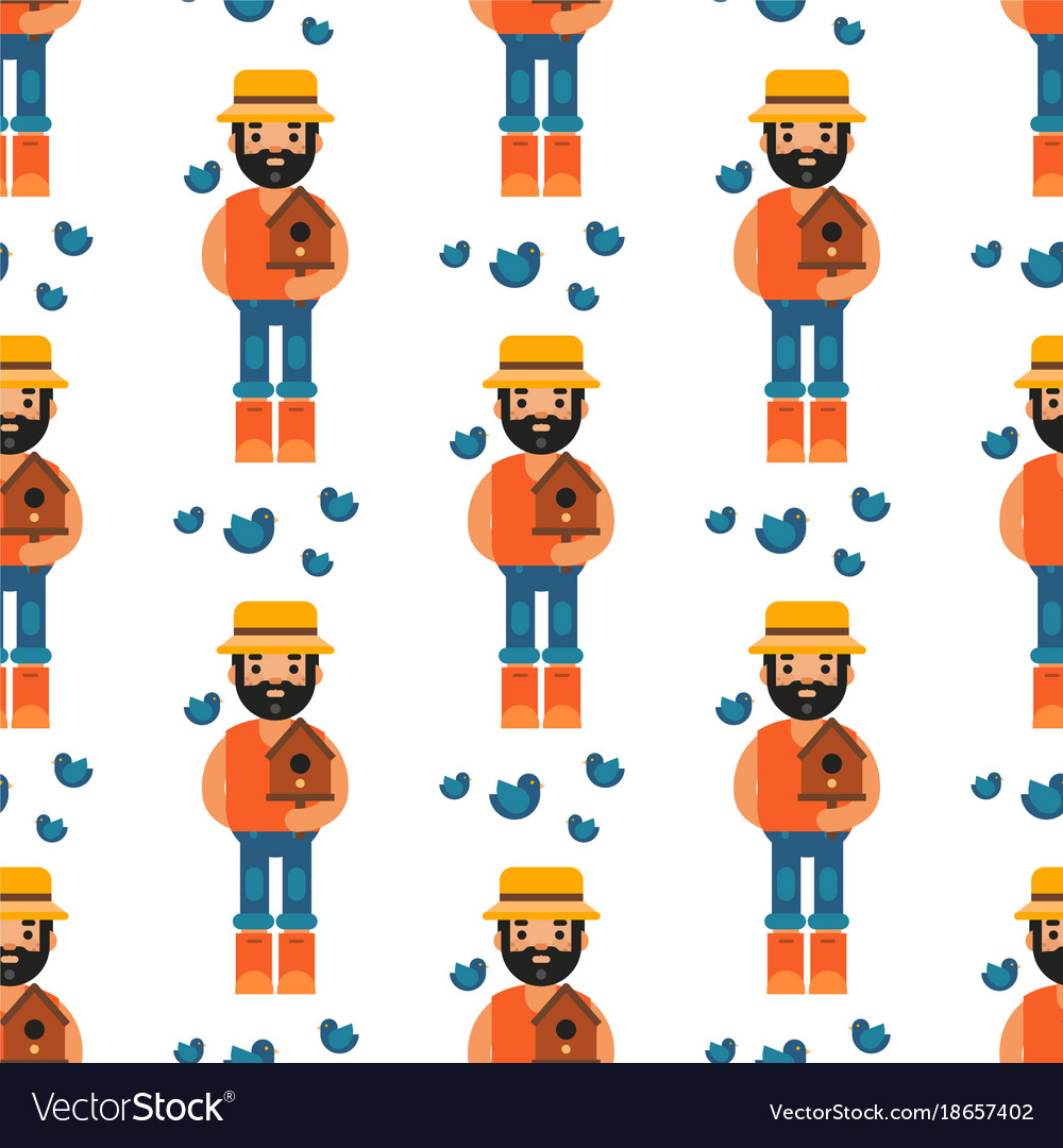 Farmer character forester man seamless pattern