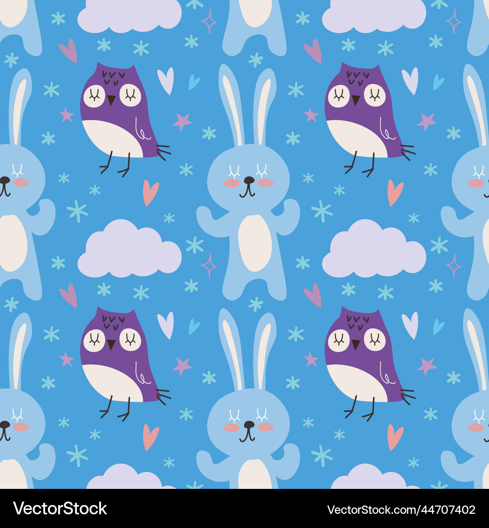 Forest seamless pattern with cute animals - owl Vector Image
