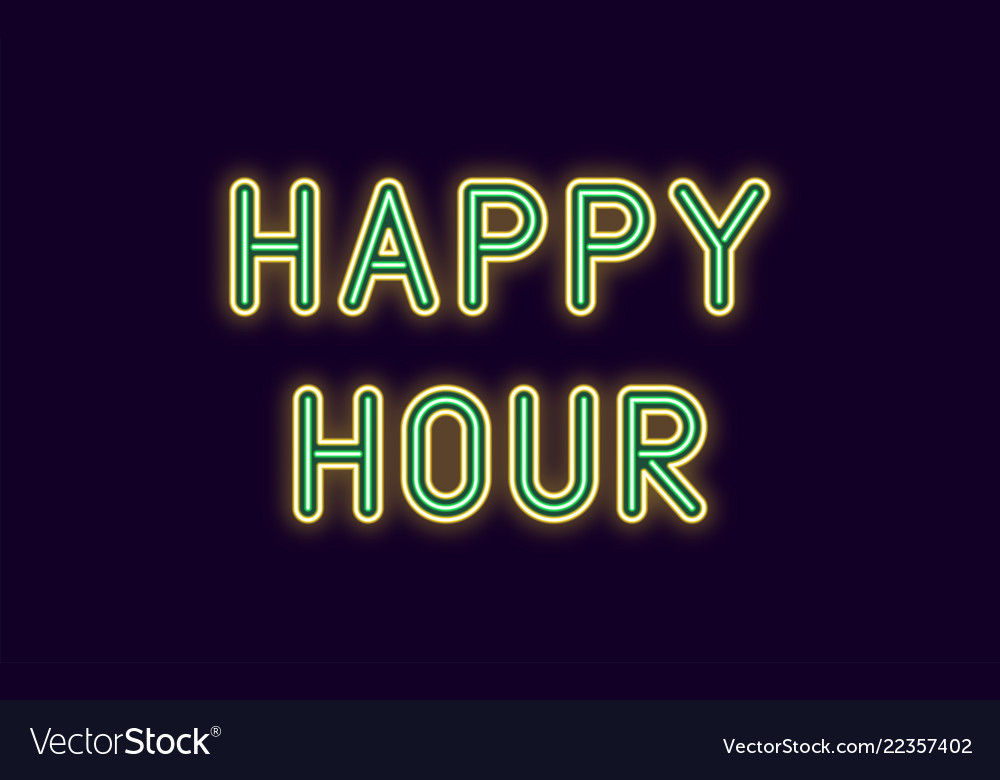 Neon inscription of happy hour Royalty Free Vector Image