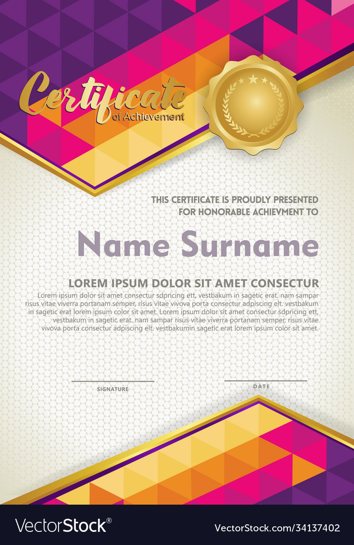 Vertical certificate template with triangle Vector Image Vertical certificate template with triangle