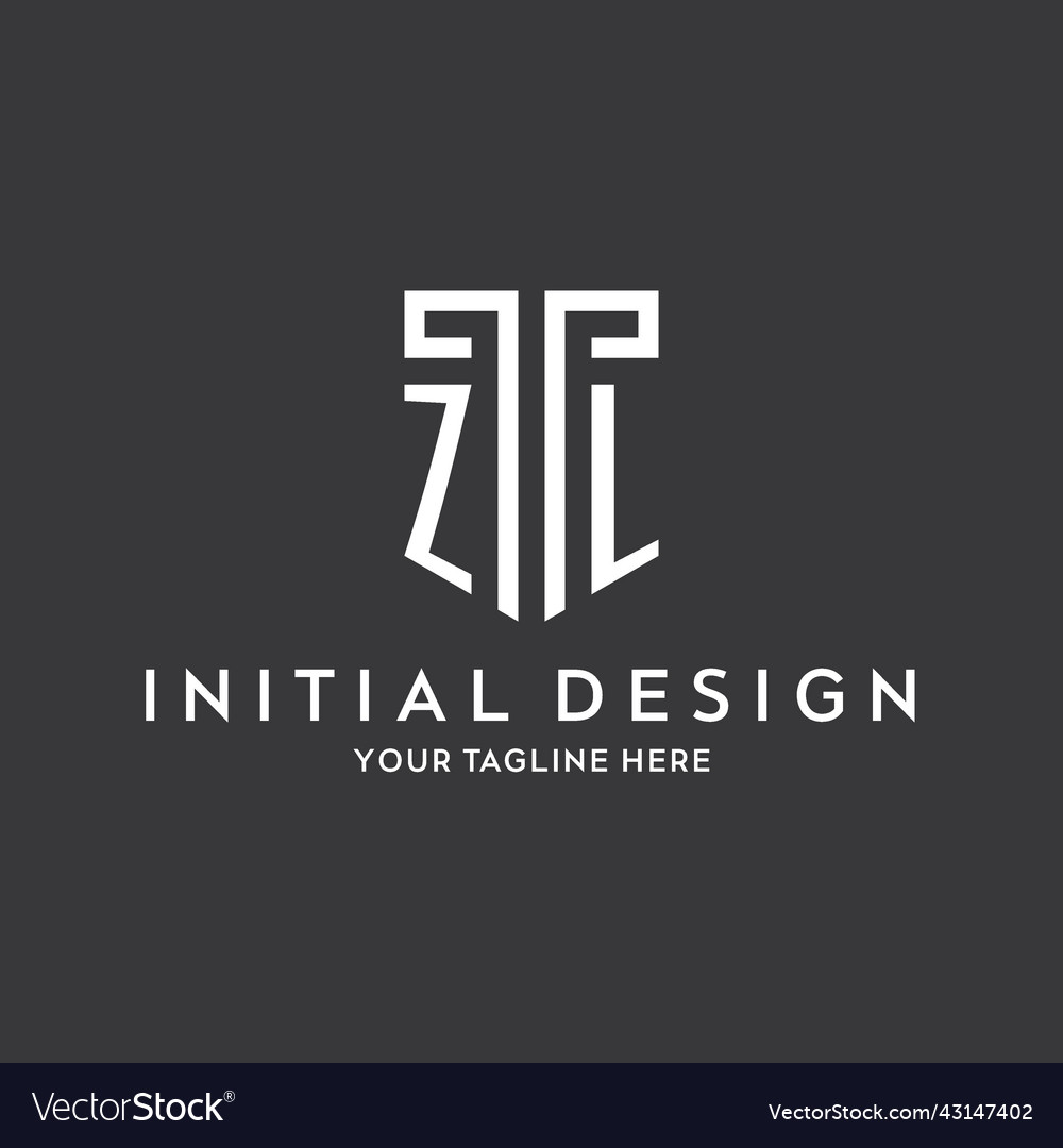 Zl monogram initial name with shield shape icon
