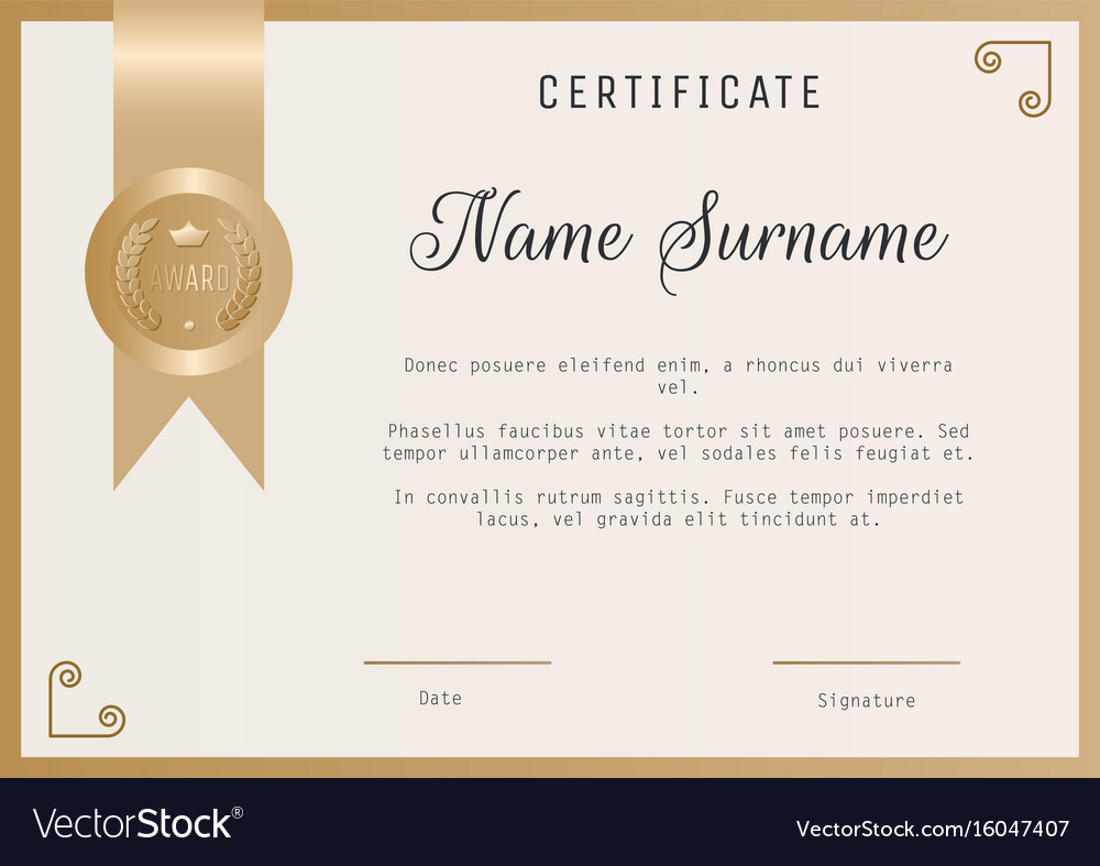 Certificate award template blank in gold Vector Image Intended For Template For Certificate Of Award