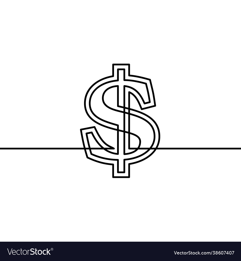 Continuous line drawing dollar sign black