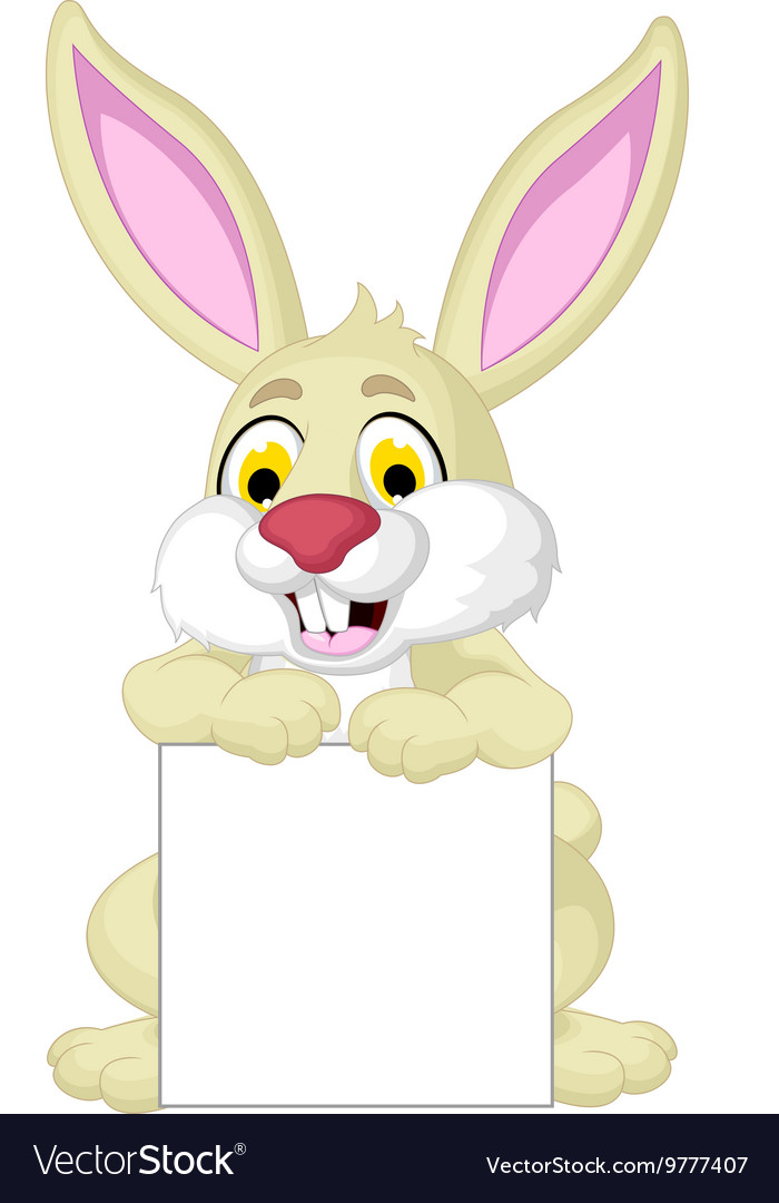 Cute rabbit cartoon posing with blank sign Vector Image