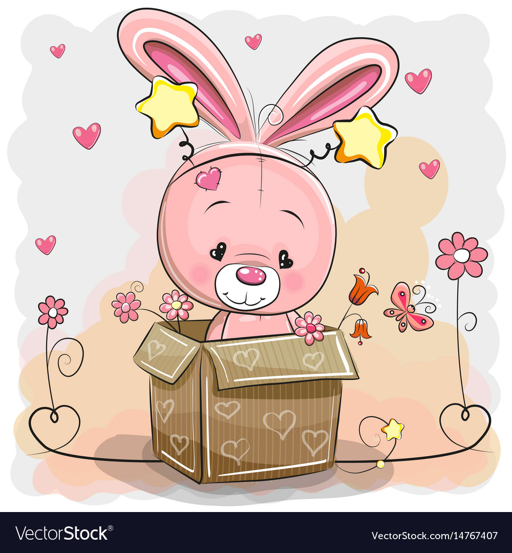 Cute rabbit in a box Royalty Free Vector Image