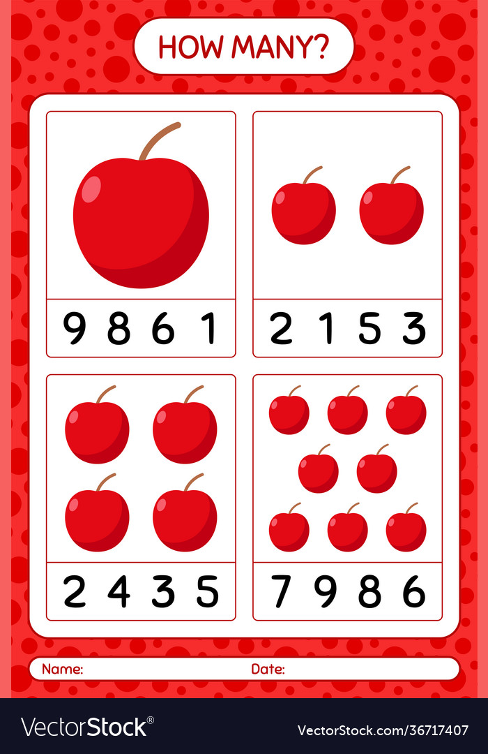 How many counting game with apple worksheet