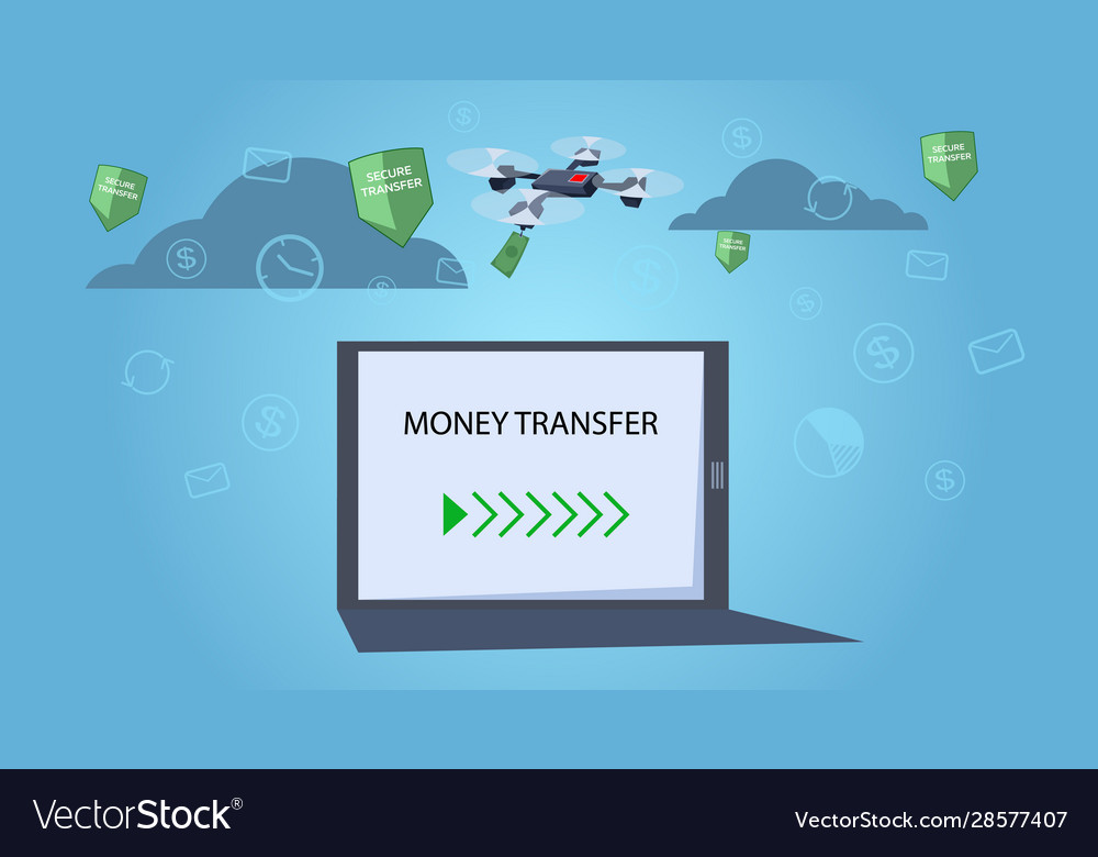 Money transfer concept the drone carries