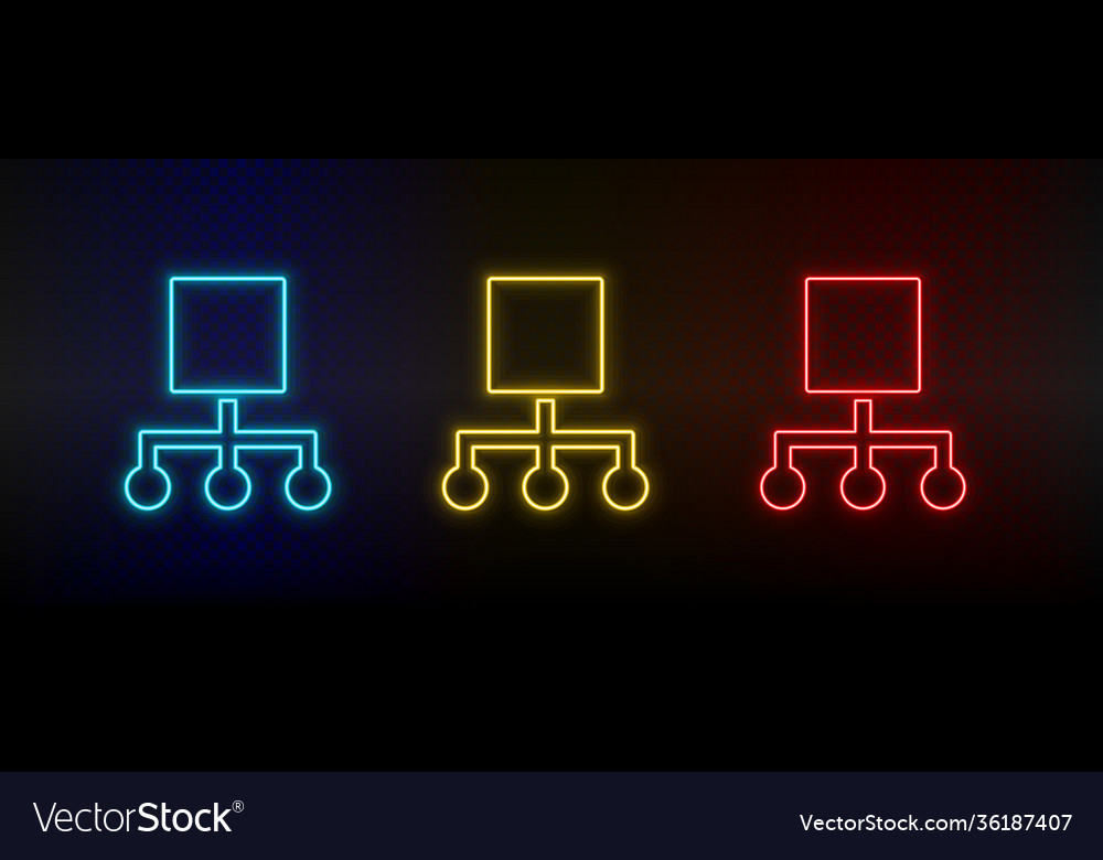 Neon icon set hierarchical network red