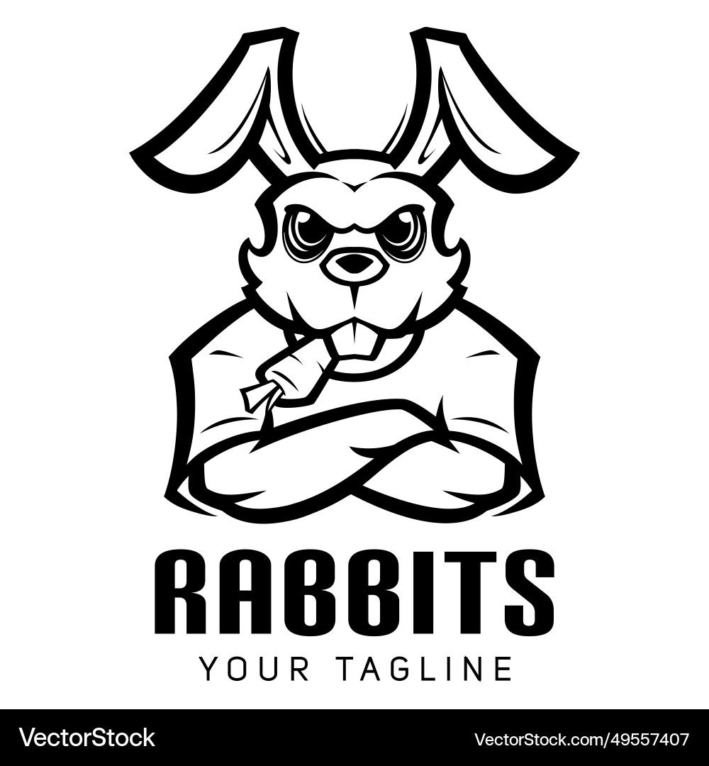 Rabbit mascot logo biting a carrot line art Vector Image