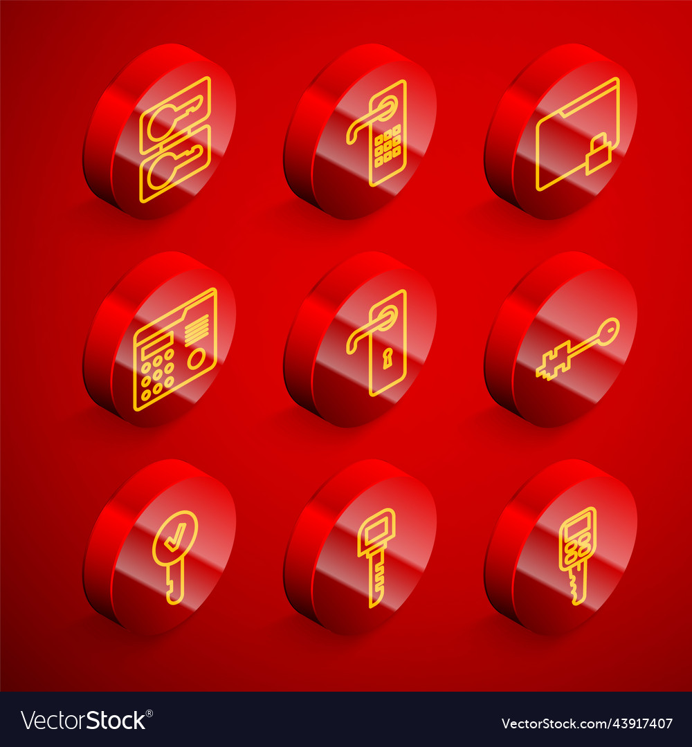 Set line casting keys digital door lock folder vector image Set line casting keys digital door lock folder